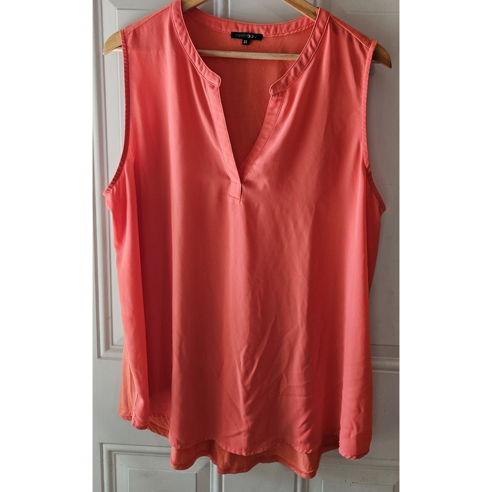 PaperMoon 2X Coral Sleeveless‎ Blouse V Neck Stretch Tank Top Plus Size Women's